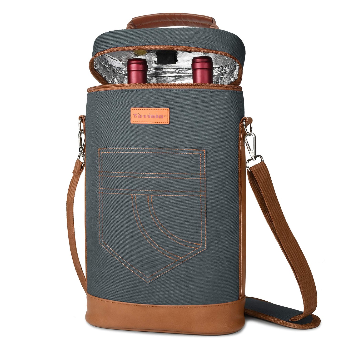 Tirrinia 2 Bottle Leakproof Insulated Wine Tote Carrier Bag - Padded Cooler for Travel, Restaurants, Tasting, Parties, Great Gift for Wine Lovers