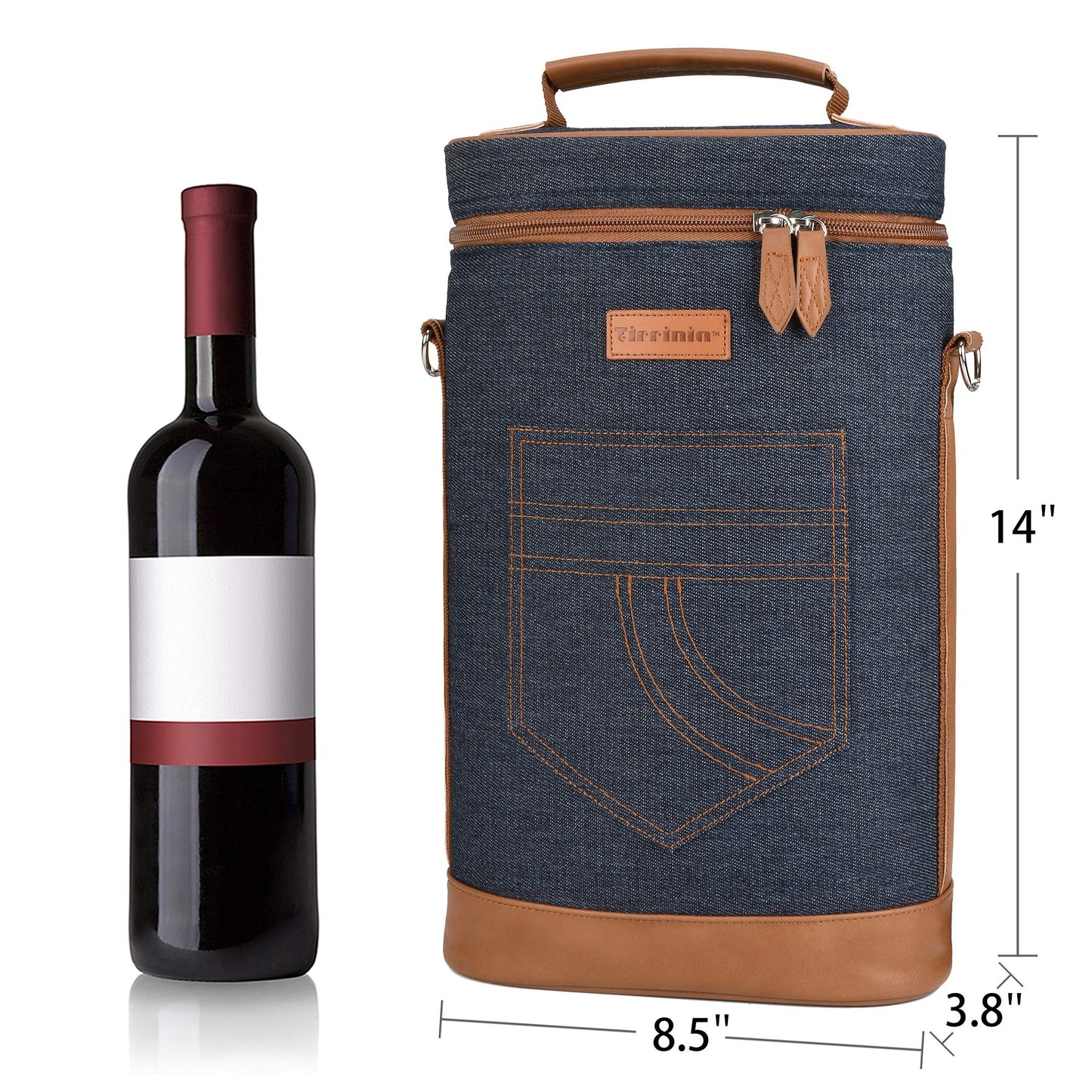 Tirrinia 2 Bottle Leakproof Insulated Wine Tote Carrier Bag - Padded Cooler for Travel, Restaurants, Tasting, Parties, Great Gift for Wine Lovers