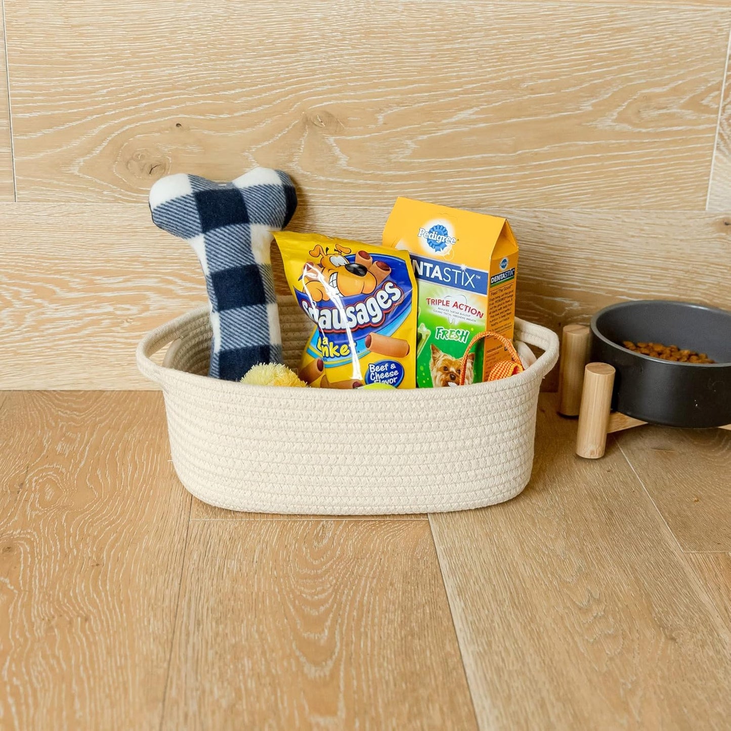 NaturalCozy 5-Piece Rectangle Storage Basket Set- Natural Cotton Rope Woven for Organizing! Small Basket for Montessori, Baby Nursery, Dog Toy Baskets, Cat Toy Box, Bathroom Organization Bin