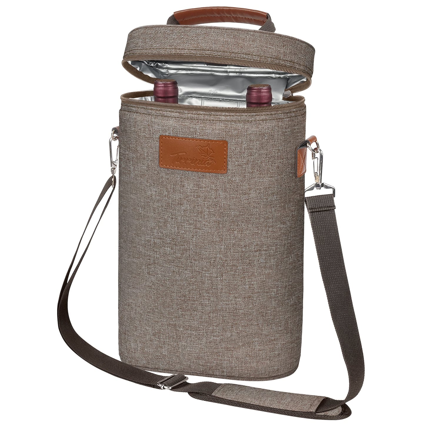 Tirrinia 2 Bottle Leakproof Insulated Wine Tote Carrier Bag - Padded Cooler for Travel, Restaurants, Tasting, Parties, Great Gift for Wine Lovers
