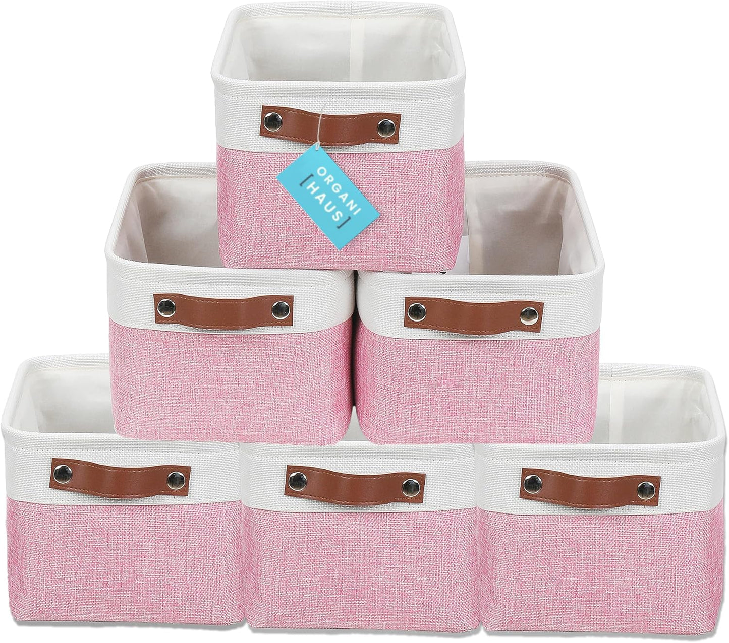 OrganiHaus Small Fabric Storage Baskets for Shelves 3 Pack, 12x8in Closet Storage Bins for Shelves, Cloth Baskets for Organizing, Linen Closet Organizers, Fabric Basket, Beige/White