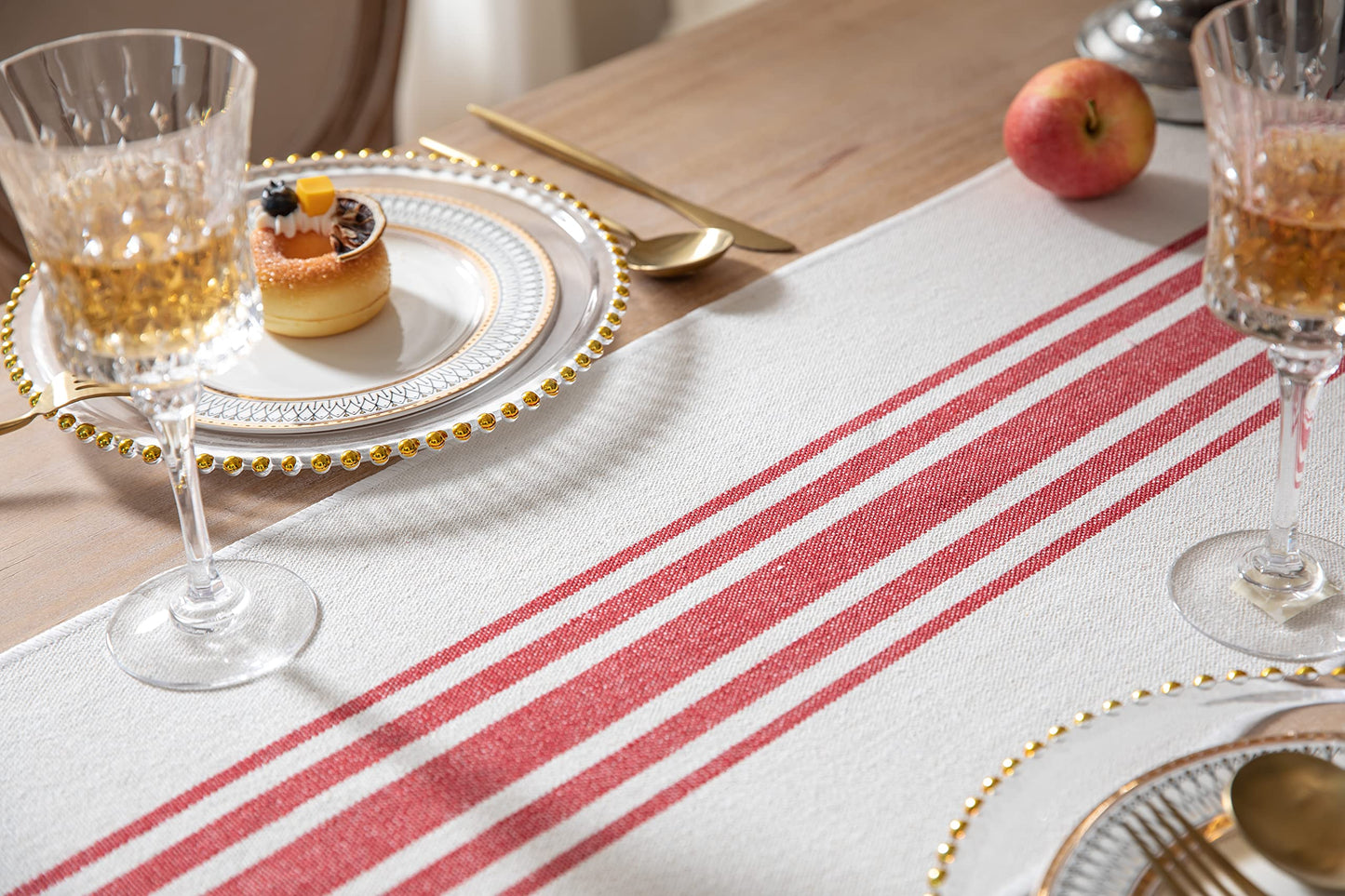 Caflife Boho Table Runner for Modern Farmhouse Decor, Dining Table décor 13 x 72 Inch Long, Coffee Table Runner with Handcrafted Tassels, Green and Beige Stripe Table Runner for Home Boho décor