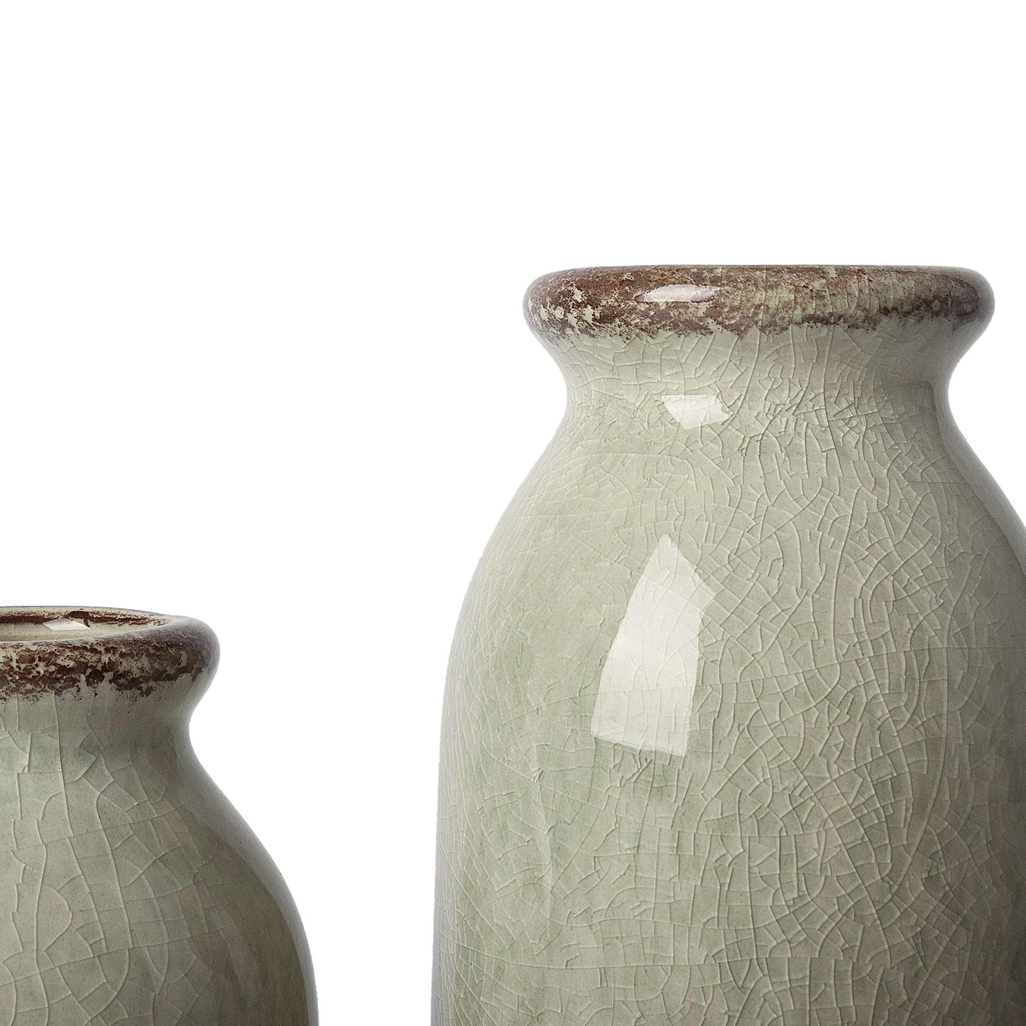 VICTOR & TERESA White Ceramic Vases Home Decor, Farmhouse Vase for Flowers, Flower Vase Set of 2, Rustic Decorative Vases for Pampas Grass, Table, Living Room, Shelf, Centerpieces, 8 inch