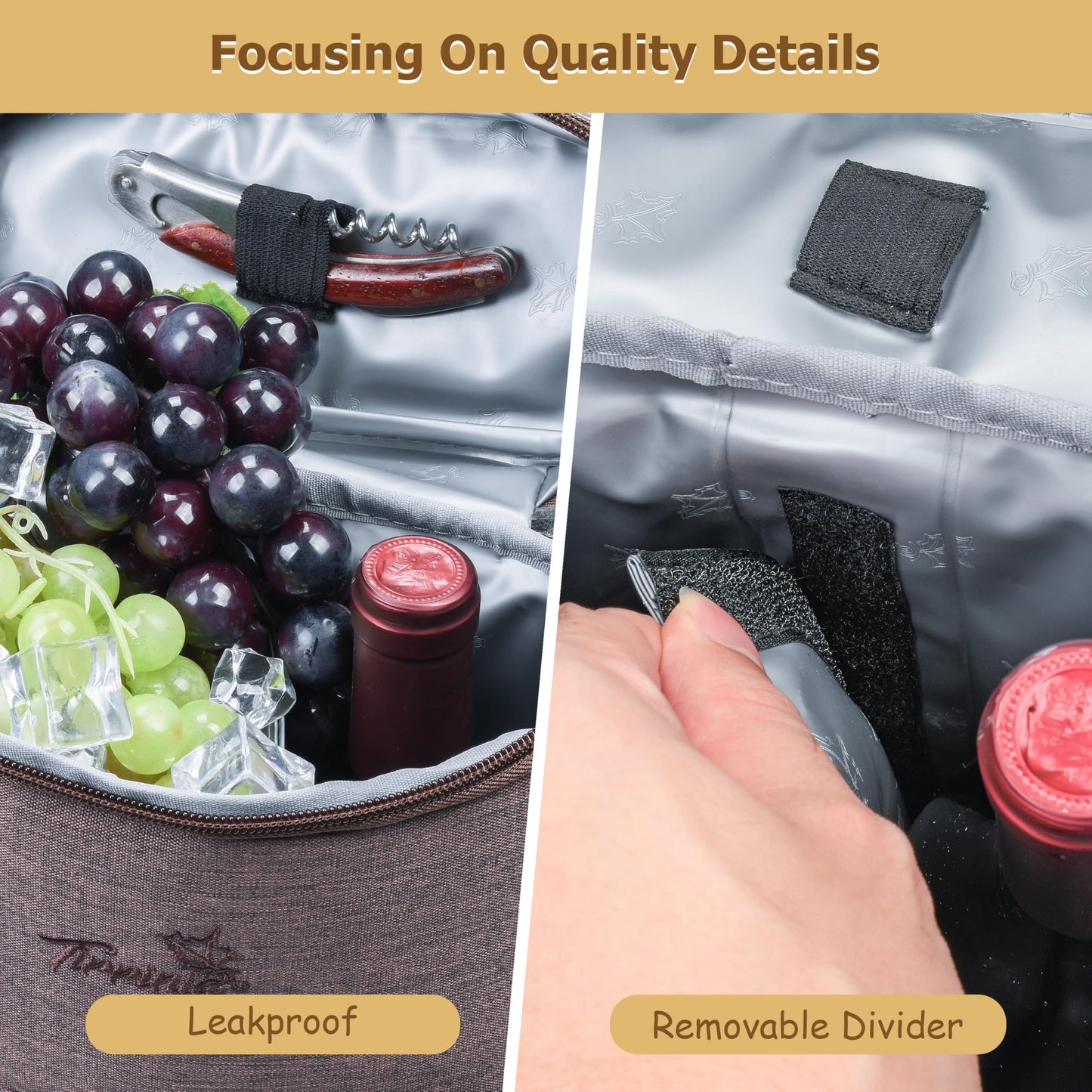 Tirrinia 2 Bottle Leakproof Insulated Wine Tote Carrier Bag - Padded Cooler for Travel, Restaurants, Tasting, Parties, Great Gift for Wine Lovers