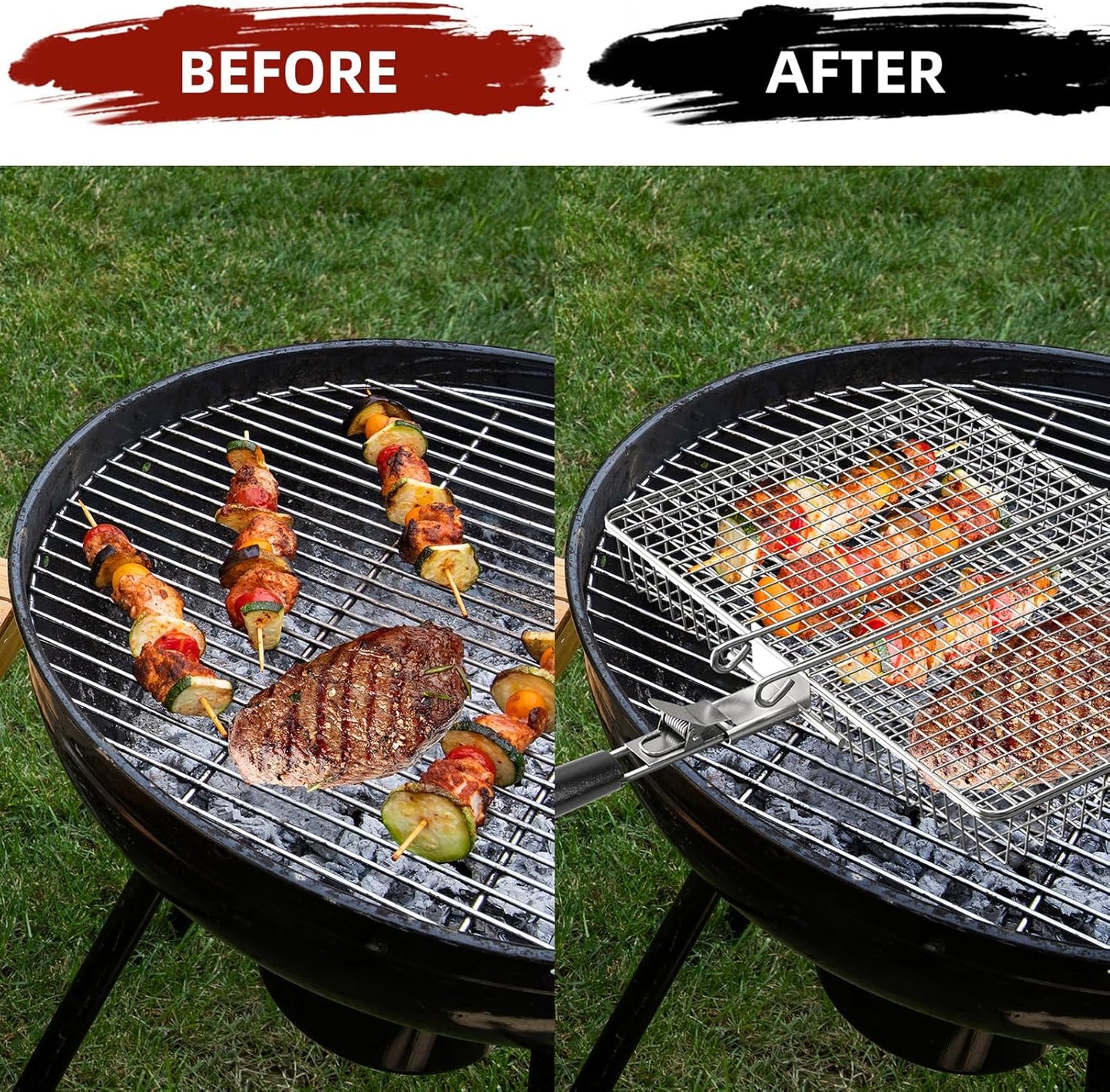 Grill Basket Extra Large, SUS304 Stainless Steel, Portable Folding BBQ Camping Grilling Rack for Fish, Vegetables, Shrimp, Barbeque Griller Cooking Accessories, Grilling Gifts for Men, Dad