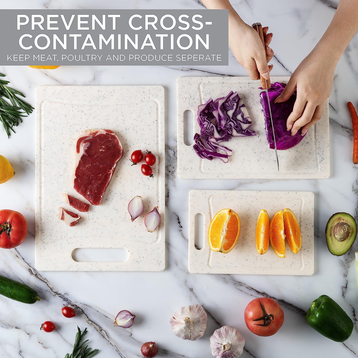 COOK WITH COLOR Non-Slip Cutting Board Set – Kitchen Essentials with Easy Grip Handle for Meat, Veggies, and Fruits, 3 Cutting Boards, Teal