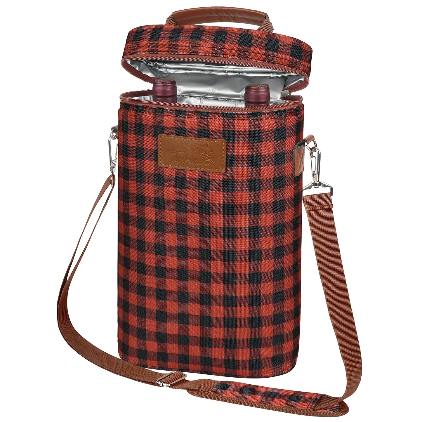 Tirrinia 2 Bottle Leakproof Insulated Wine Tote Carrier Bag - Padded Cooler for Travel, Restaurants, Tasting, Parties, Great Gift for Wine Lovers
