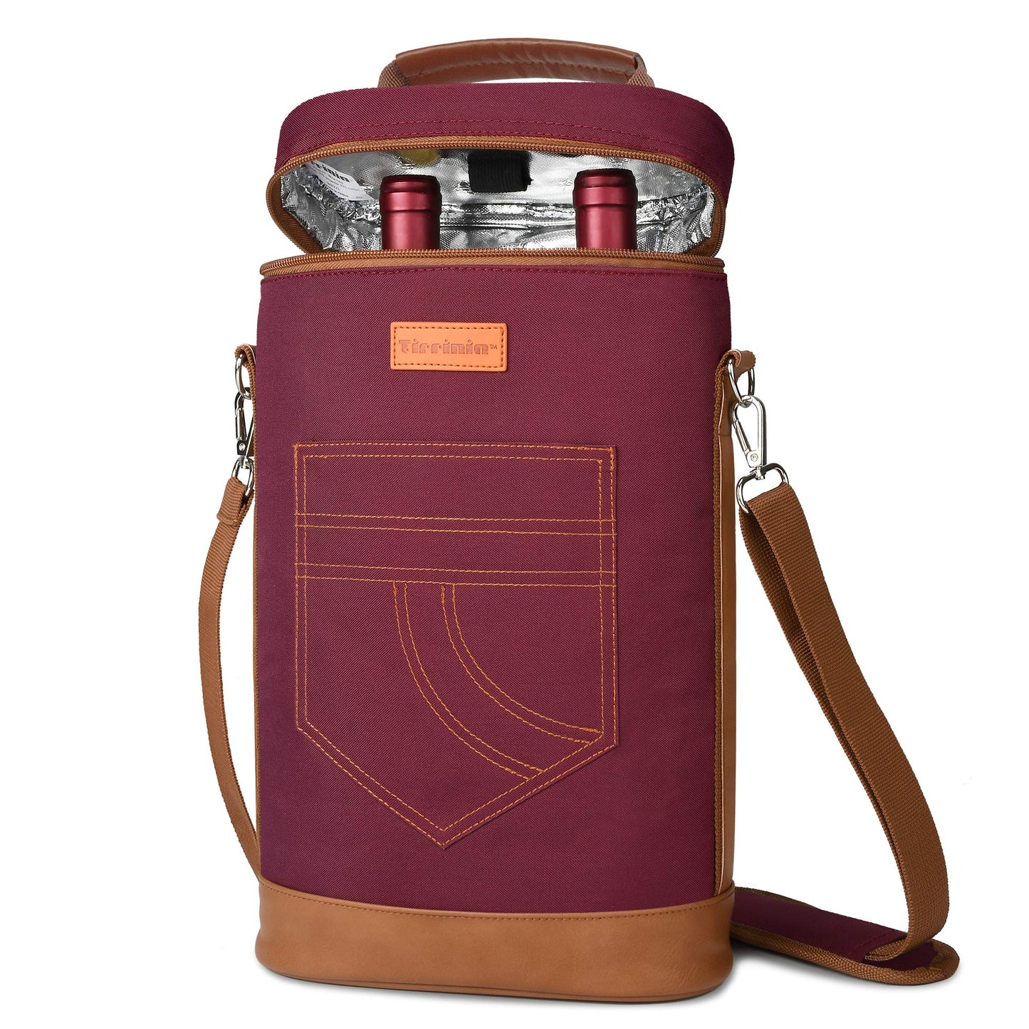 Tirrinia 2 Bottle Leakproof Insulated Wine Tote Carrier Bag - Padded Cooler for Travel, Restaurants, Tasting, Parties, Great Gift for Wine Lovers