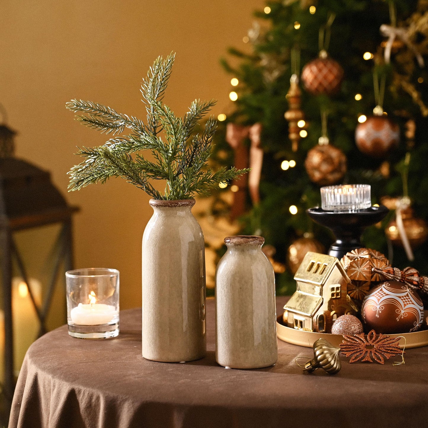 VICTOR & TERESA White Ceramic Vases Home Decor, Farmhouse Vase for Flowers, Flower Vase Set of 2, Rustic Decorative Vases for Pampas Grass, Table, Living Room, Shelf, Centerpieces, 8 inch