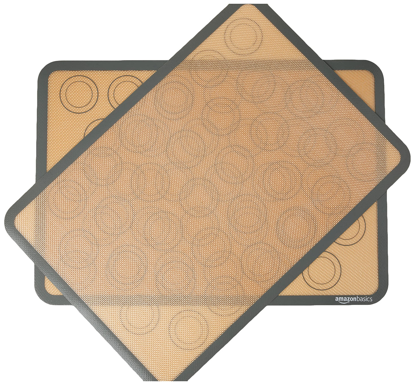 Amazon Basics Rectangular Silicone, Non-Stick Reusable, Food Safe Baking Mat, Pack of 2, 16.5"L x 11.6"W, New Beige/Gray