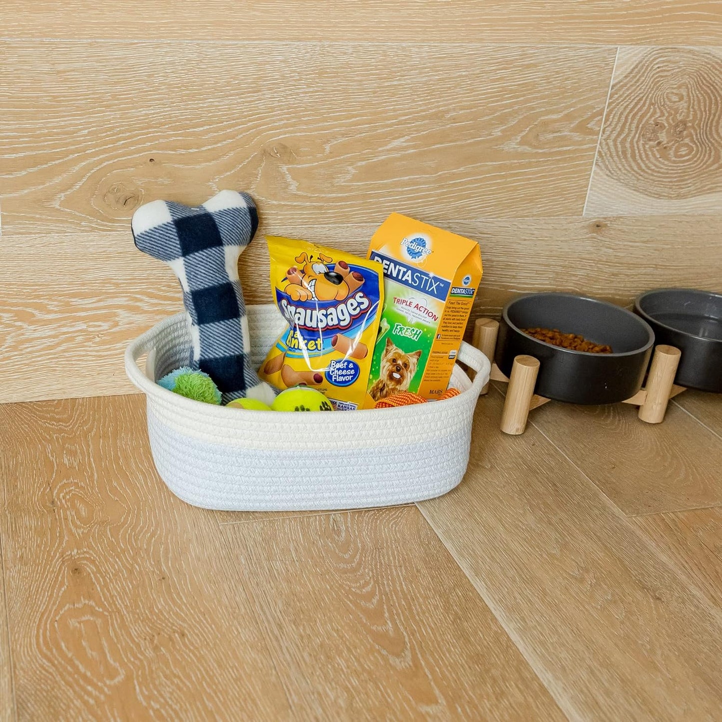 NaturalCozy 5-Piece Rectangle Storage Basket Set- Natural Cotton Rope Woven for Organizing! Small Basket for Montessori, Baby Nursery, Dog Toy Baskets, Cat Toy Box, Bathroom Organization Bin