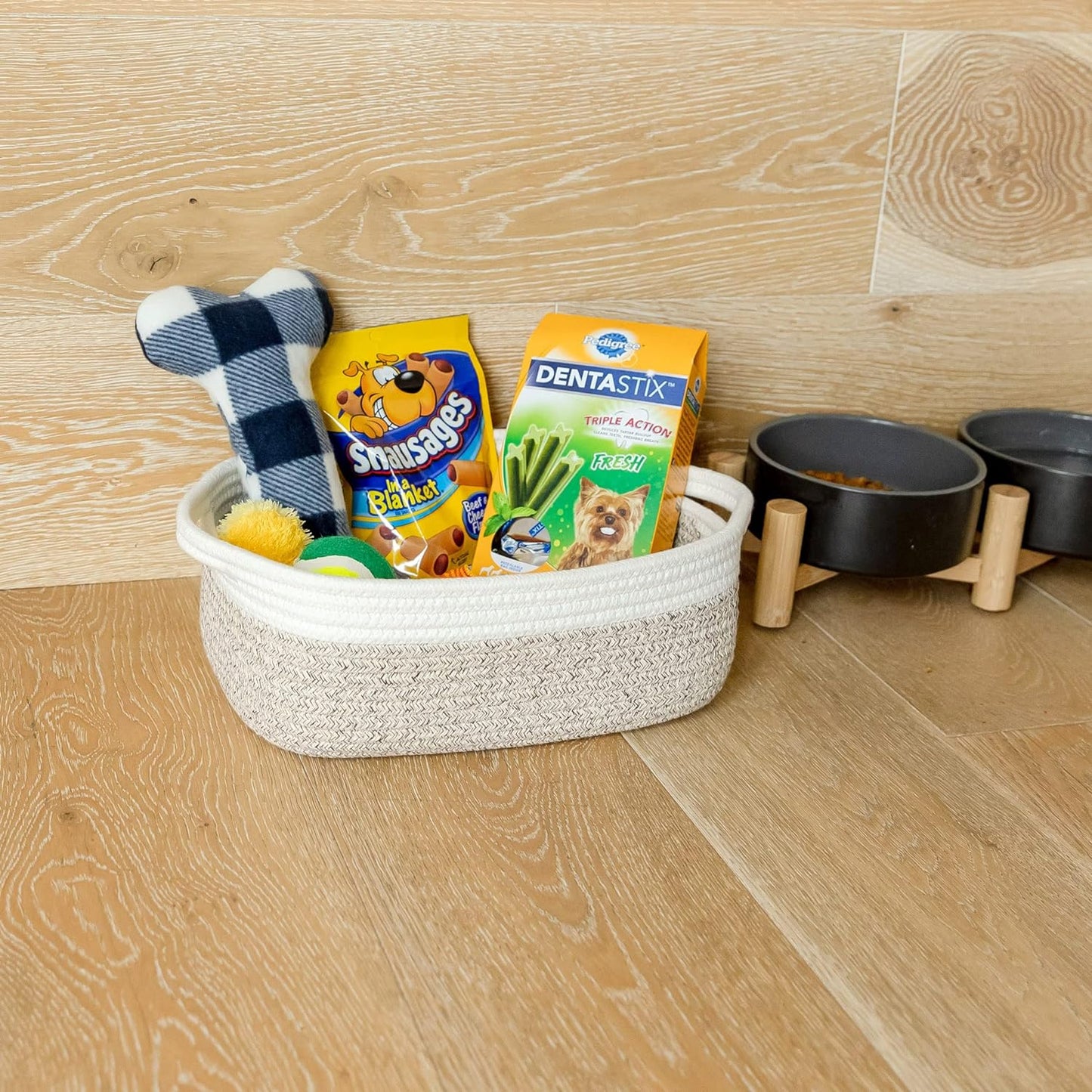NaturalCozy 5-Piece Rectangle Storage Basket Set- Natural Cotton Rope Woven for Organizing! Small Basket for Montessori, Baby Nursery, Dog Toy Baskets, Cat Toy Box, Bathroom Organization Bin