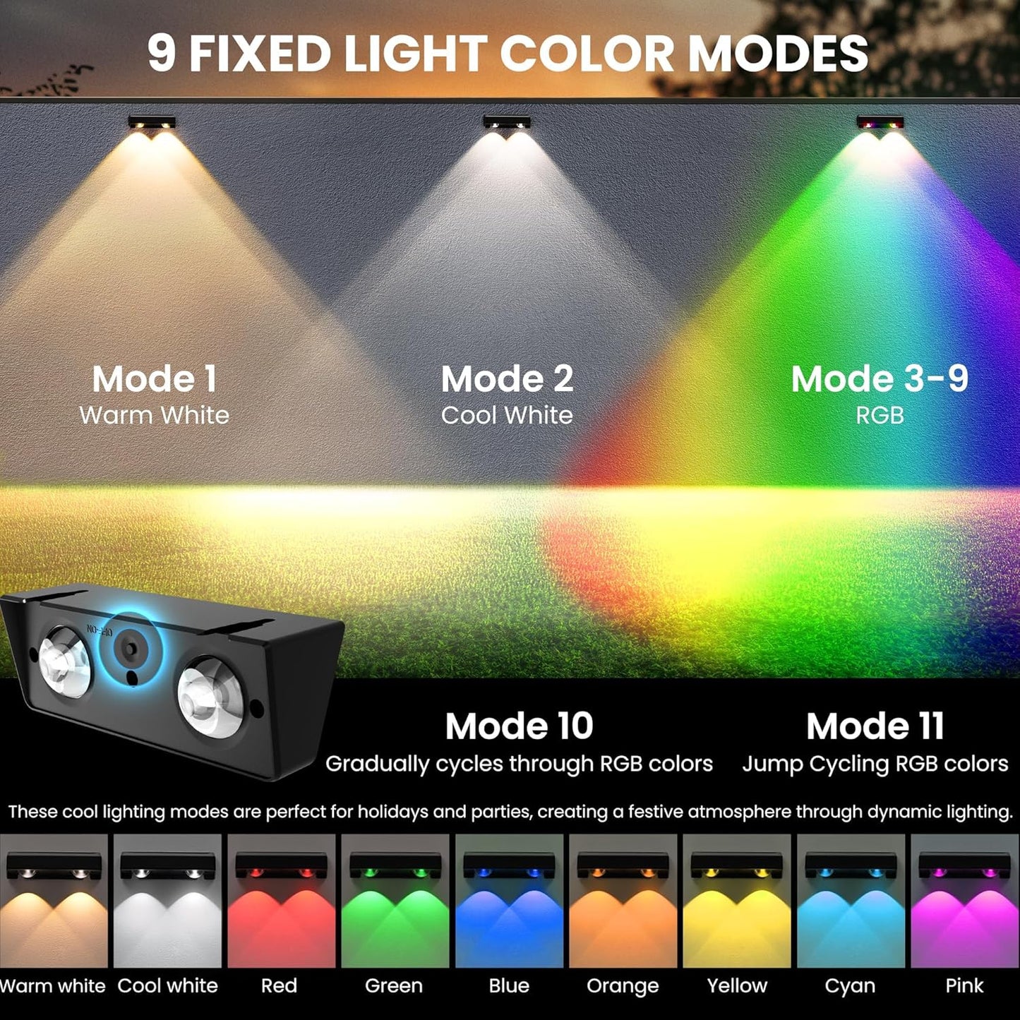SOLPEX Solar Deck Lights Outdoor 16 Pack, Solar Step Lights Waterproof & 4 Pack 8 Lighting Modes Fixed Colors & Color Changing Fence Solar Lights Outdoor