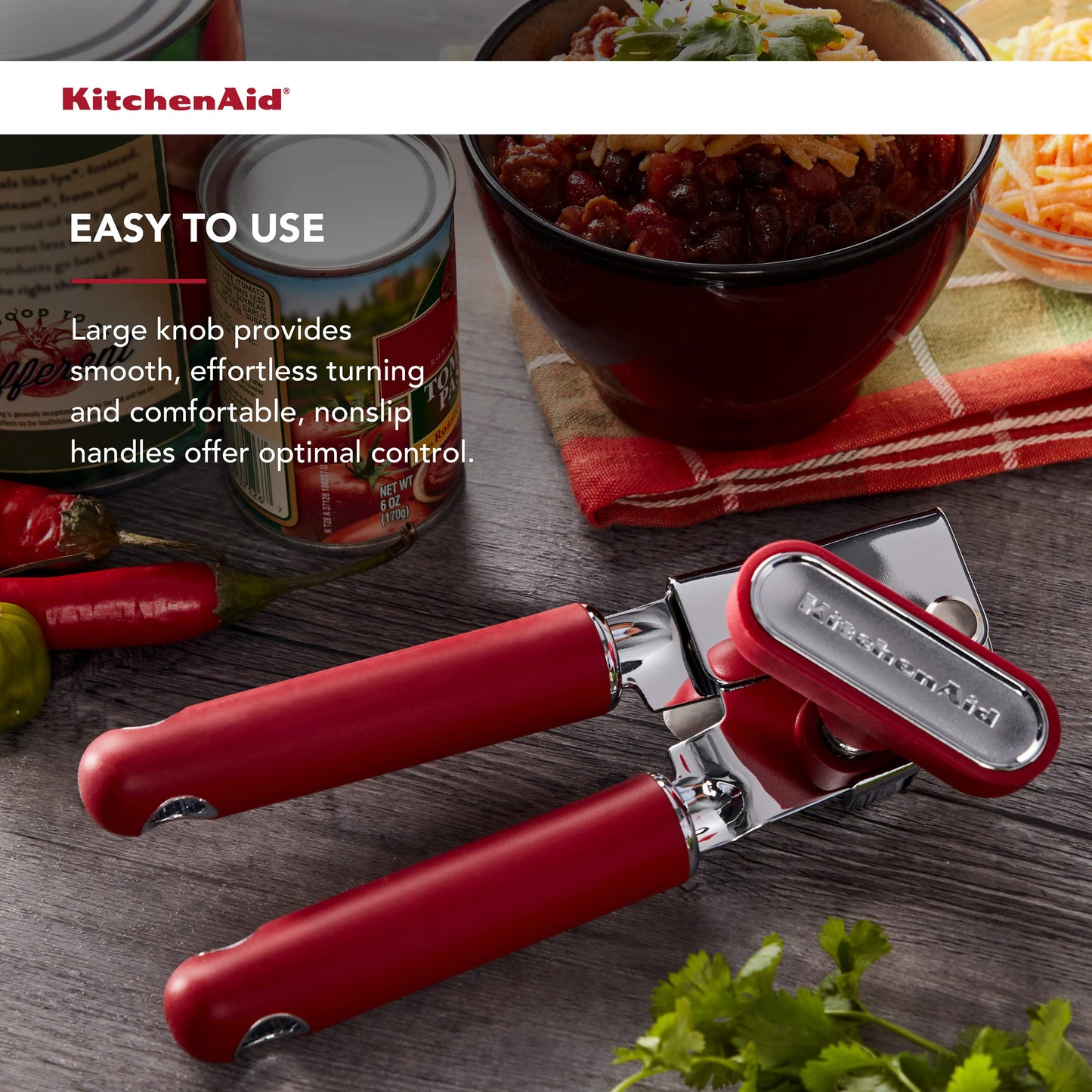 KitchenAid Classic Multifunction Can Opener and Bottle Opener Easy to Use, Razor Sharp Stainless Steel Cutting Wheel, Soft Ergonomic Handles, Black