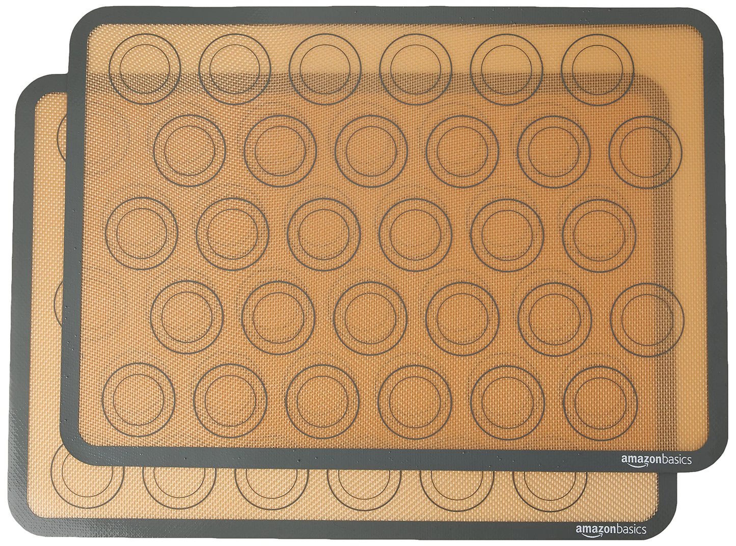 Amazon Basics Rectangular Silicone, Non-Stick Reusable, Food Safe Baking Mat, Pack of 2, 16.5"L x 11.6"W, New Beige/Gray