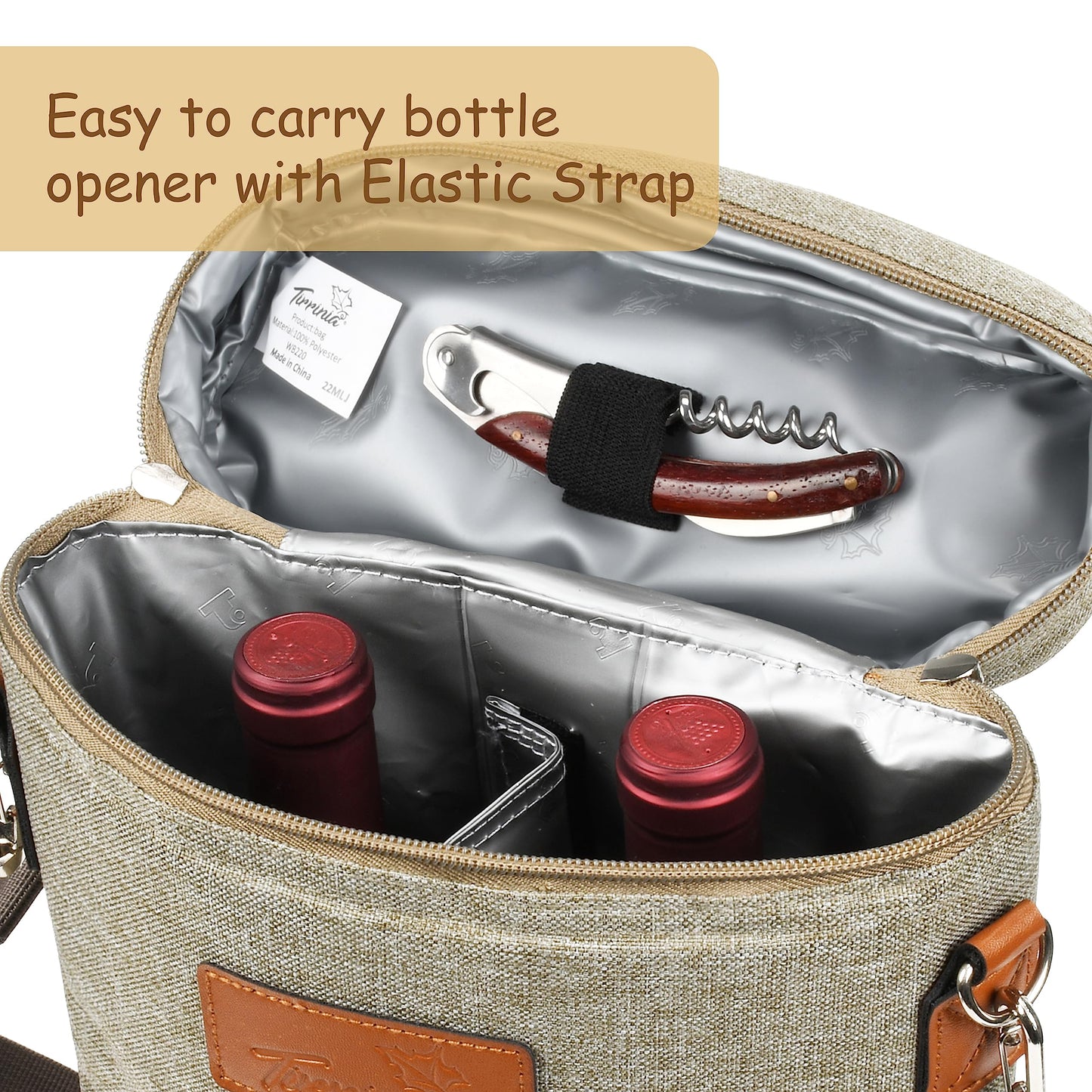 Tirrinia 2 Bottle Leakproof Insulated Wine Tote Carrier Bag - Padded Cooler for Travel, Restaurants, Tasting, Parties, Great Gift for Wine Lovers