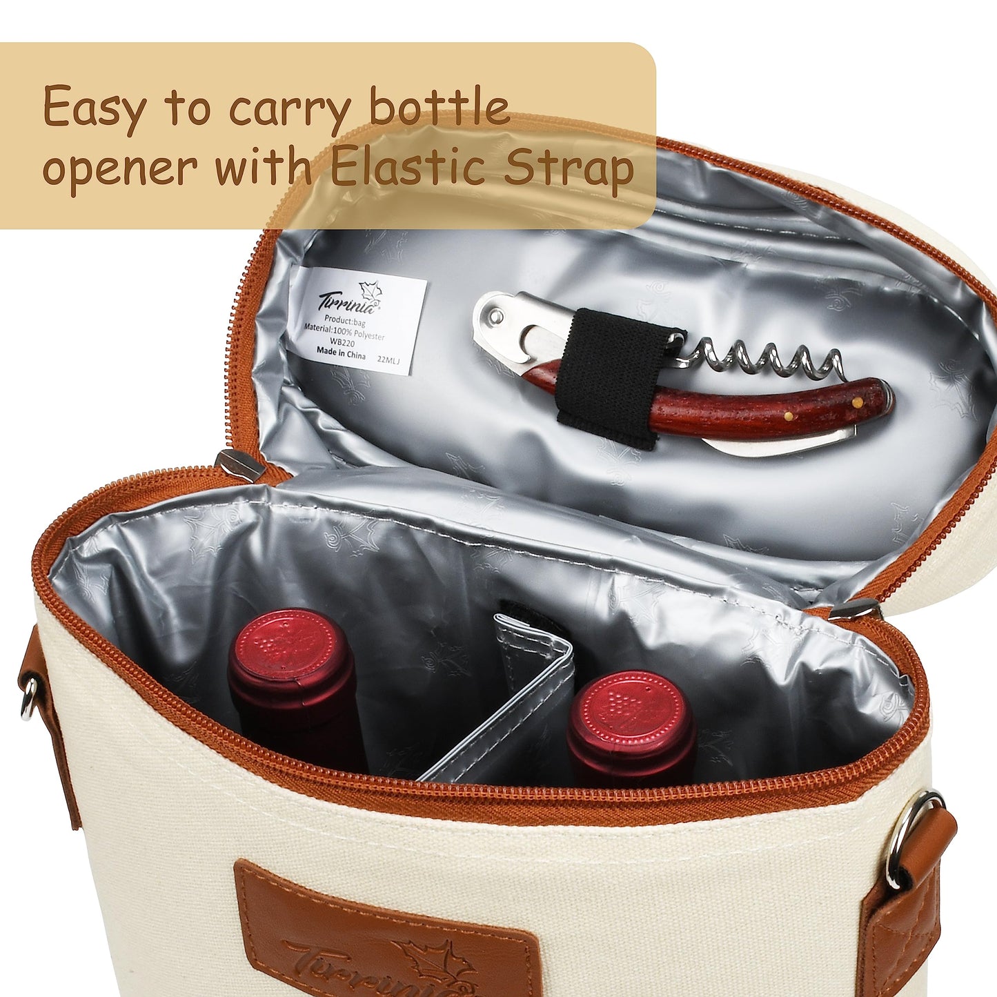 Tirrinia 2 Bottle Leakproof Insulated Wine Tote Carrier Bag - Padded Cooler for Travel, Restaurants, Tasting, Parties, Great Gift for Wine Lovers