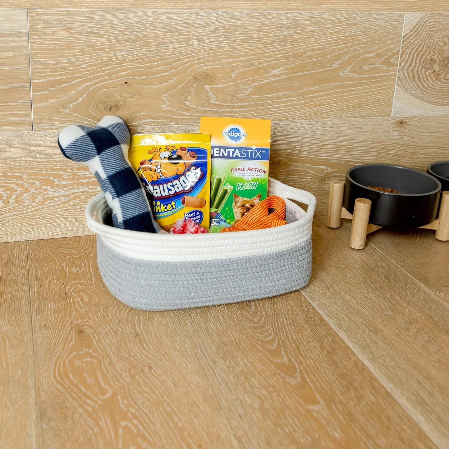 NaturalCozy 5-Piece Rectangle Storage Basket Set- Natural Cotton Rope Woven for Organizing! Small Basket for Montessori, Baby Nursery, Dog Toy Baskets, Cat Toy Box, Bathroom Organization Bin