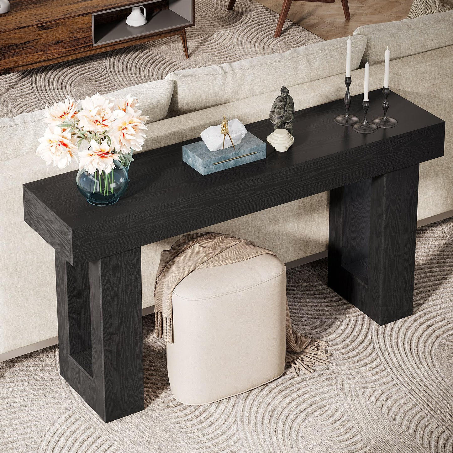 Tribesigns 63-Inch Long Console Table, Wooden Rectangular Sofa Table Behind The Couch, Farmhouse Entryway Table for Entrance, Hallway, Living Room (Natural)