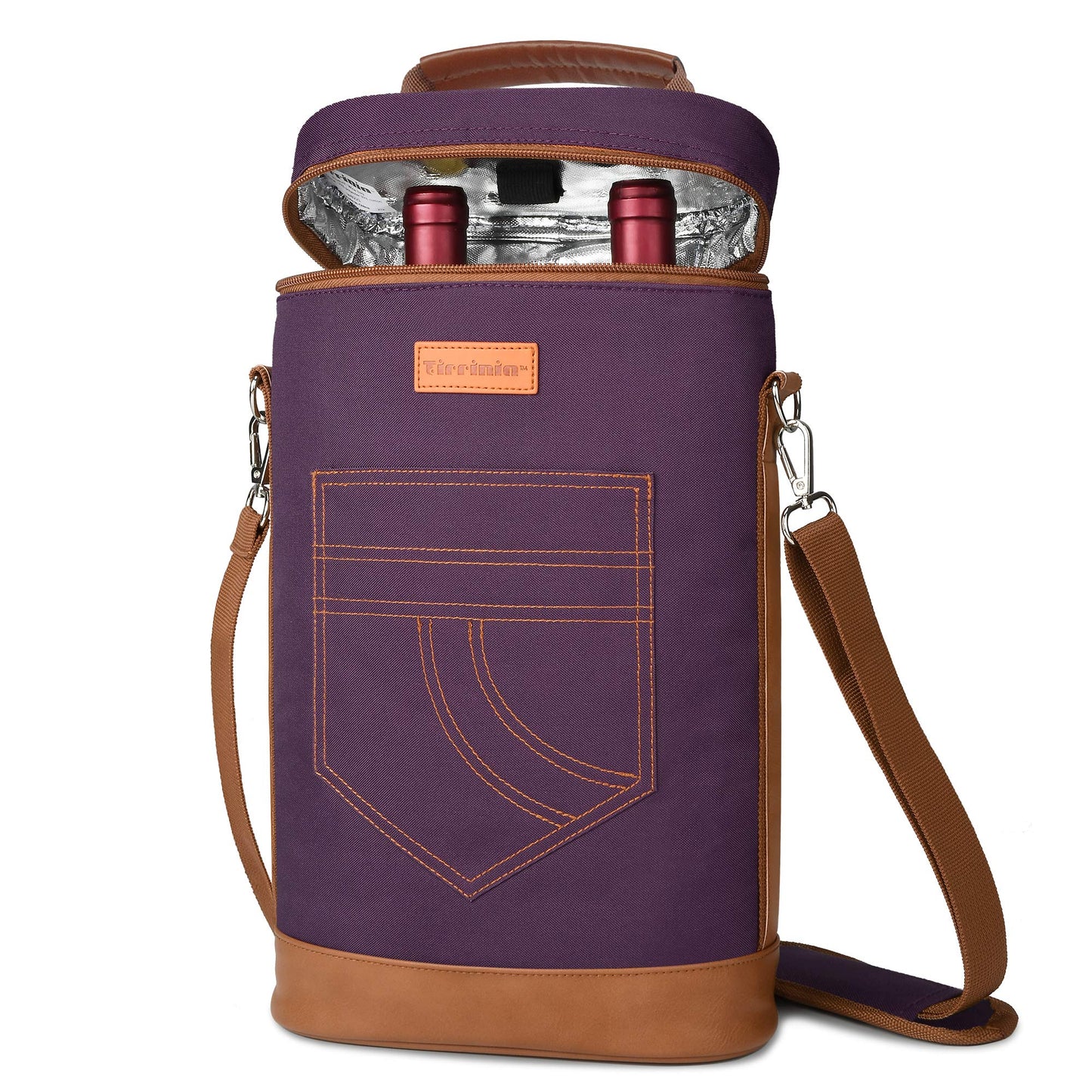 Tirrinia 2 Bottle Leakproof Insulated Wine Tote Carrier Bag - Padded Cooler for Travel, Restaurants, Tasting, Parties, Great Gift for Wine Lovers