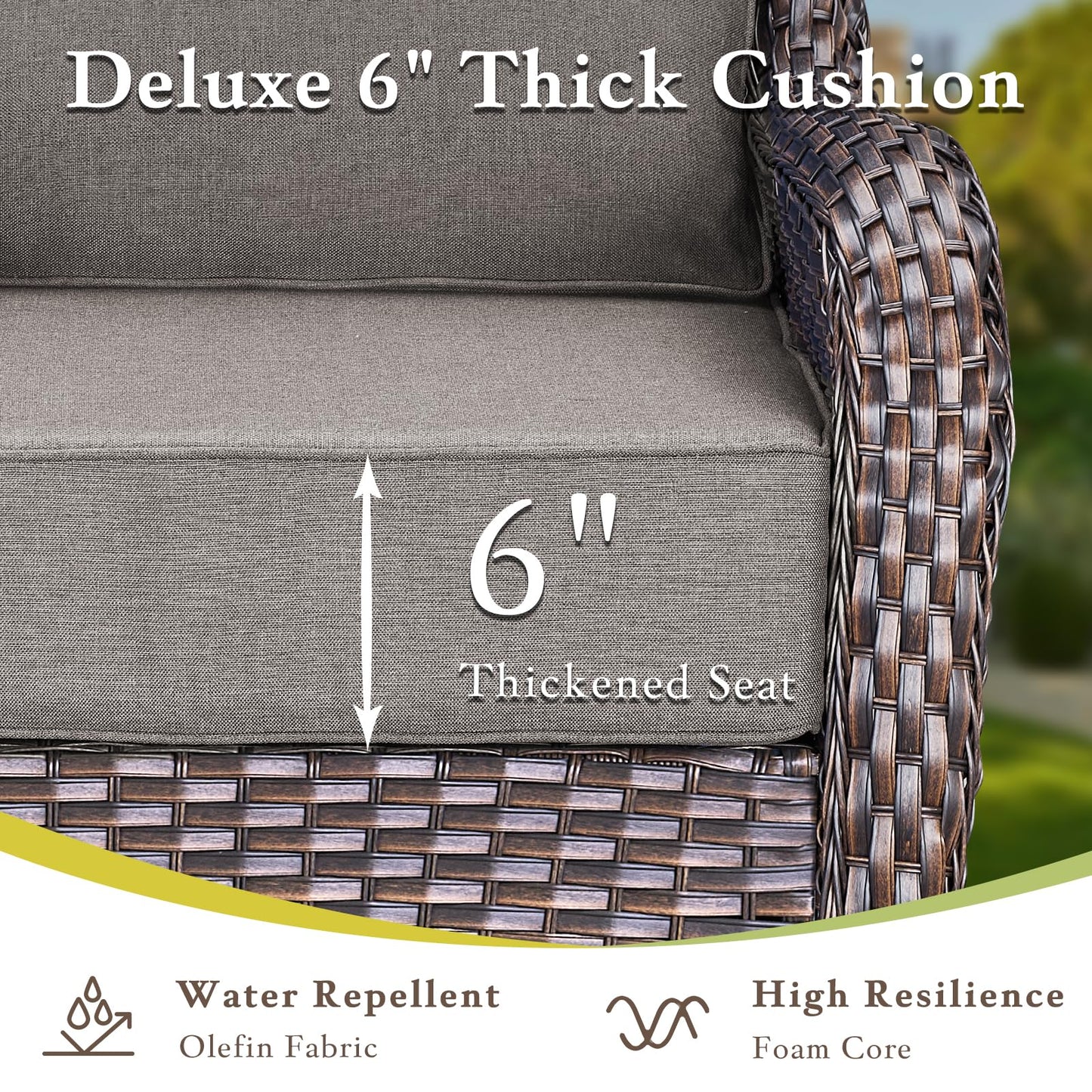 Luxury Outdoor Swivel Rocker Patio Chairs, High Back Swivel Patio Chairs with Side Table & 6-Inch Thick Cushions, Wicker Outdoor Bistro Set for Porch, Yard, Deck, Poolside, Brown/Beige