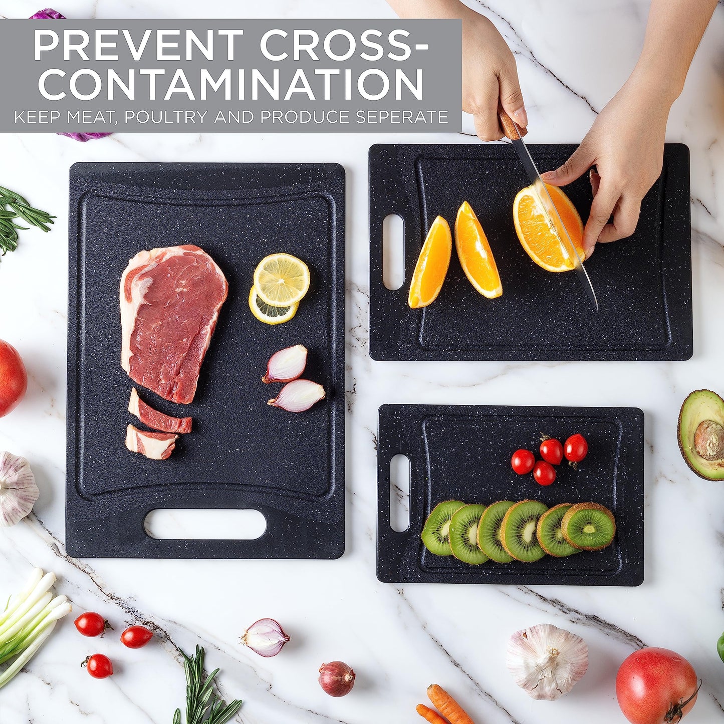 COOK WITH COLOR Non-Slip Cutting Board Set – Kitchen Essentials with Easy Grip Handle for Meat, Veggies, and Fruits, 3 Cutting Boards, Teal