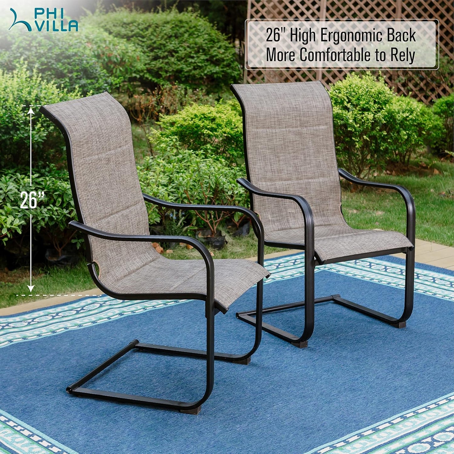 PHI VILLA 9 PCS Outdoor Dining Set,8 Spring Padded Dining Chairs with Higher Back and Extended Dining Table,Patio Furniture Set Waterproof,Rustproof for Garden, Yard