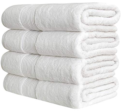 Luxury Extra Large Oversized Bath Towels | Hotel Quality Towels | 650 GSM | Soft Combed Cotton Towels for Bathroom | Thick & Fluffy Bath Sheets | White - 4 Pack