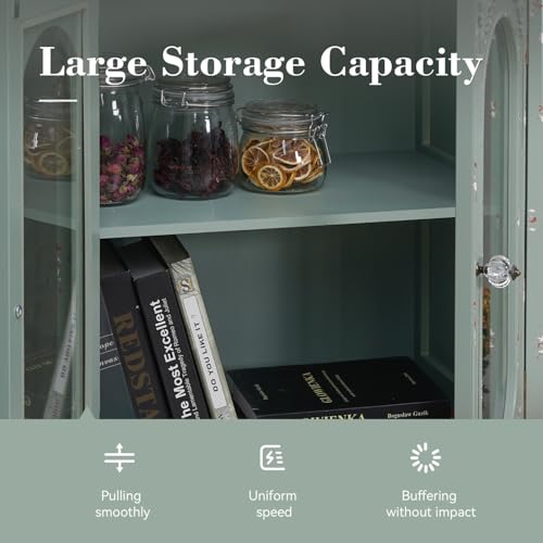 MFSTUDIO Accent Storage Cabinet with 2 Doors, Distressed Storage Cabinet Buffet Sideboard Display Cabinet with Metal Church Window Door for Entryway Living Room Kitchen, Black