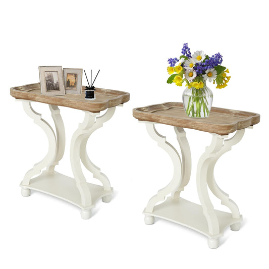 Kinfant Square Accent Side Table - Vintage Wood End Table Sofa Table with Bottom Shelf for Living Room, Bedroom, Office, White