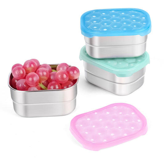 Small (1 CUP) Stainless Steel Snack Containers for Kids | Easy Open Leak Proof Food Containers with Silicone Lids - Perfect Metal Toddler Lunch Box for Daycare and School (8oz)