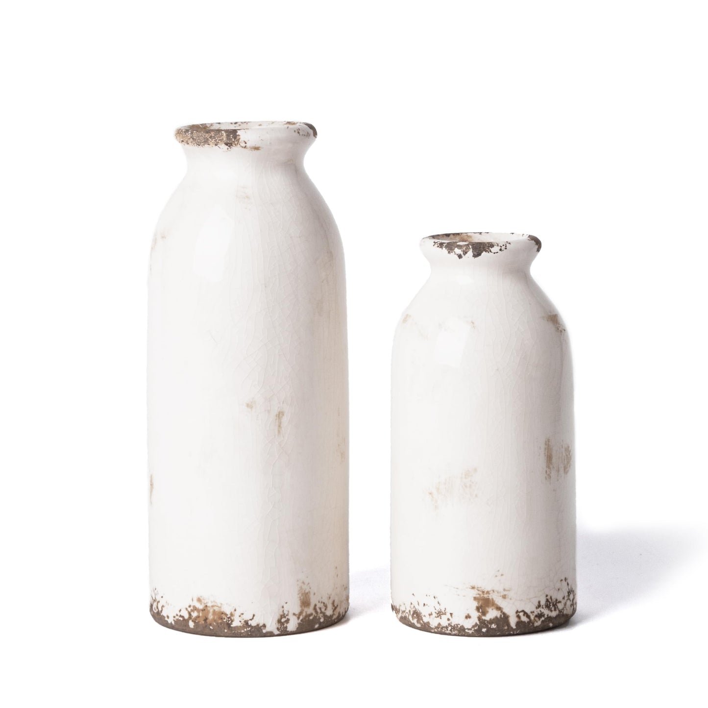 VICTOR & TERESA White Ceramic Vases Home Decor, Farmhouse Vase for Flowers, Flower Vase Set of 2, Rustic Decorative Vases for Pampas Grass, Table, Living Room, Shelf, Centerpieces, 8 inch