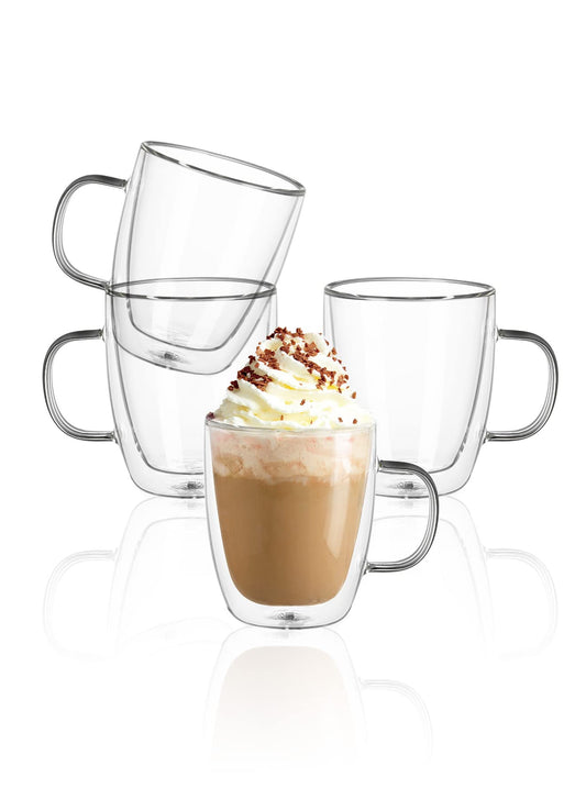 Sweese Double Wall Glass Coffee Mugs - 12.5 oz Insulated Clear Coffee Mugs Set of 2, Perfect for Espresso, Cappuccino, Latte, Americano, Tea Bag, Beverage