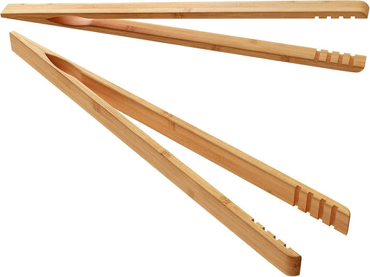 2 Pieces Bamboo Toast Tongs, 10.2 Inches Long Wood Toaster Tongs with Anti-slip Design, Tongs for Cooking with Cooking Oil Coating