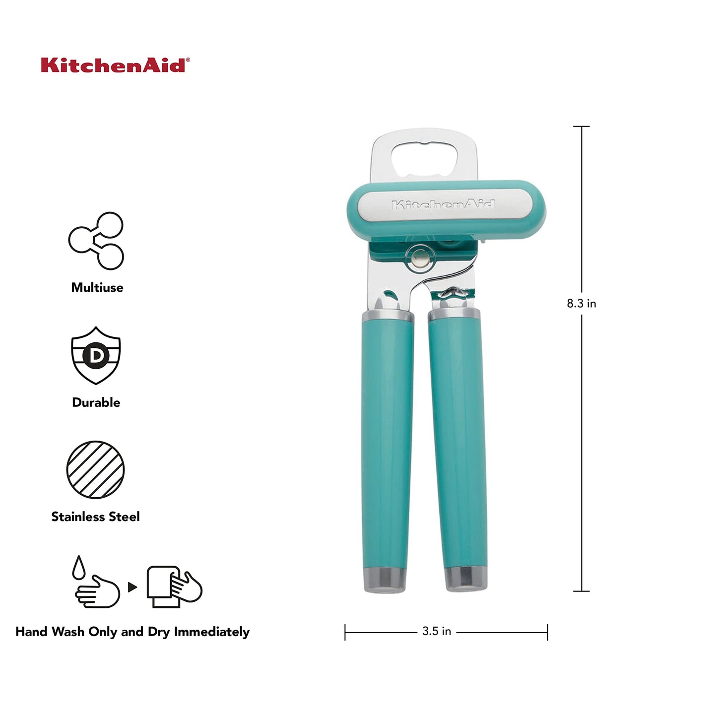 KitchenAid Classic Multifunction Can Opener and Bottle Opener Easy to Use, Razor Sharp Stainless Steel Cutting Wheel, Soft Ergonomic Handles, Black