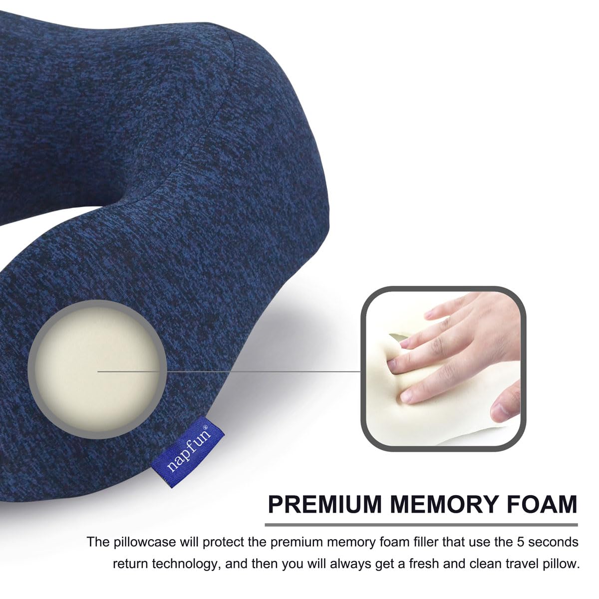 napfun Neck Pillow for Traveling, Upgraded Travel Neck Pillow for Airplane 100% Pure Memory Foam Travel Pillow for Flight Headrest Sleep, Portable Plane Accessories, Full Black