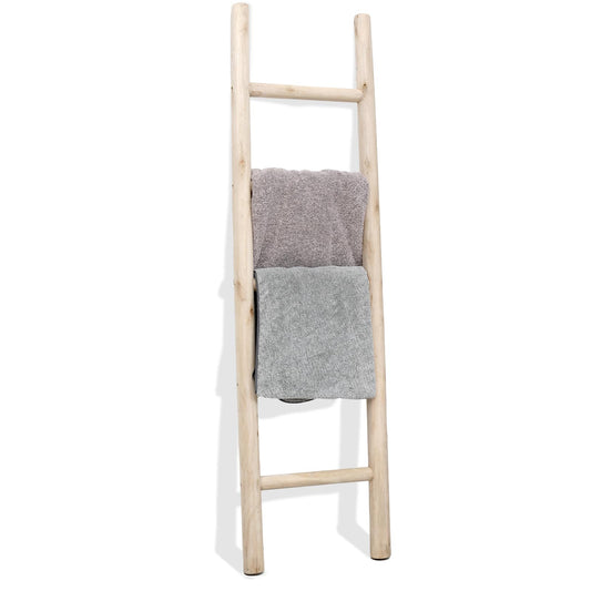FUIN Fully Assembled 57in Wood Blanket Ladder Living Room Decorative Wall Leaning Farmhouse Quilt Display Holder Rustic Wooden Towel Rack for Bathroom, Unfinished