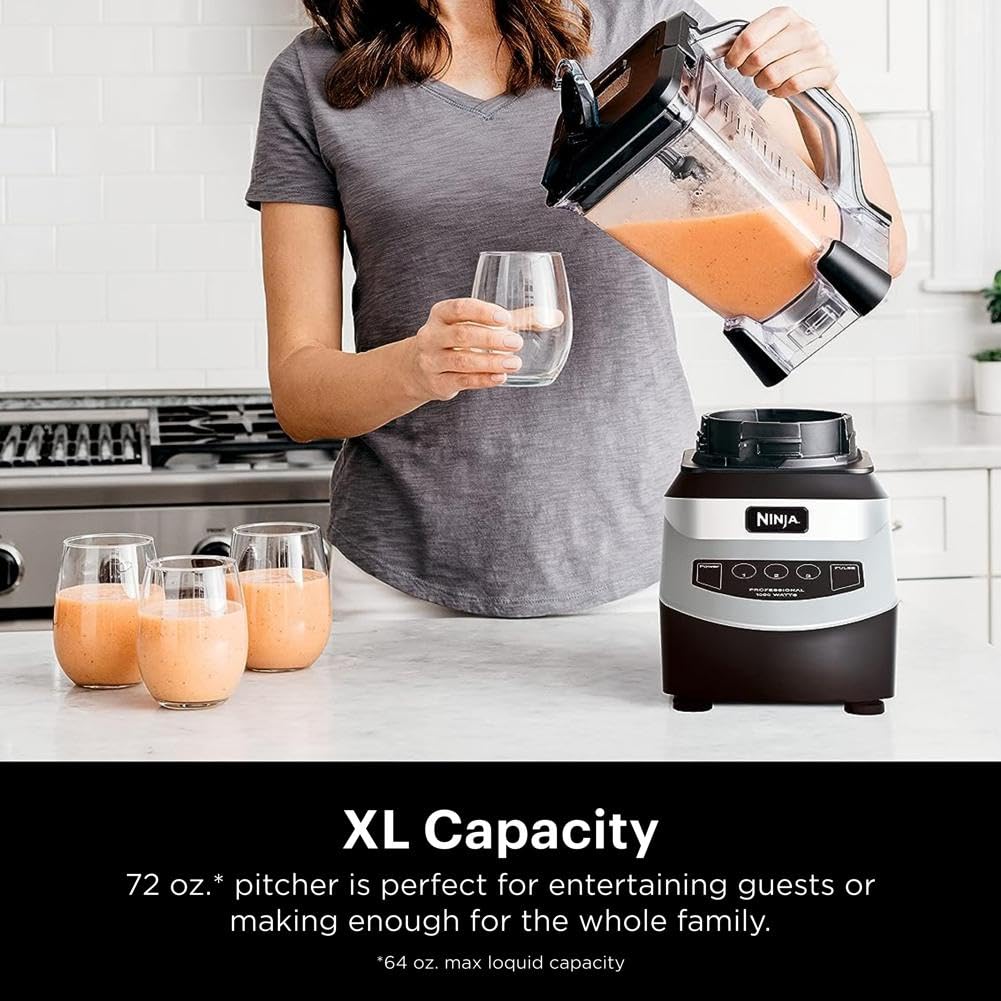 Ninja Professional Blender 1000W, Total Crushing Technology- Smoothies, Ice Crushing & Frozen Fruit, Full-Size Countertop Blender, 72-oz. Pitcher, Black & Grey, BL610