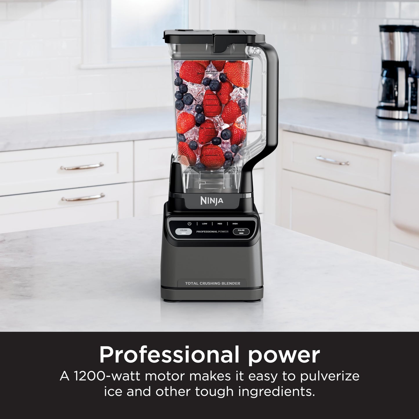 Ninja Professional Blender 1000W, Total Crushing Technology- Smoothies, Ice Crushing & Frozen Fruit, Full-Size Countertop Blender, 72-oz. Pitcher, Black & Grey, BL610