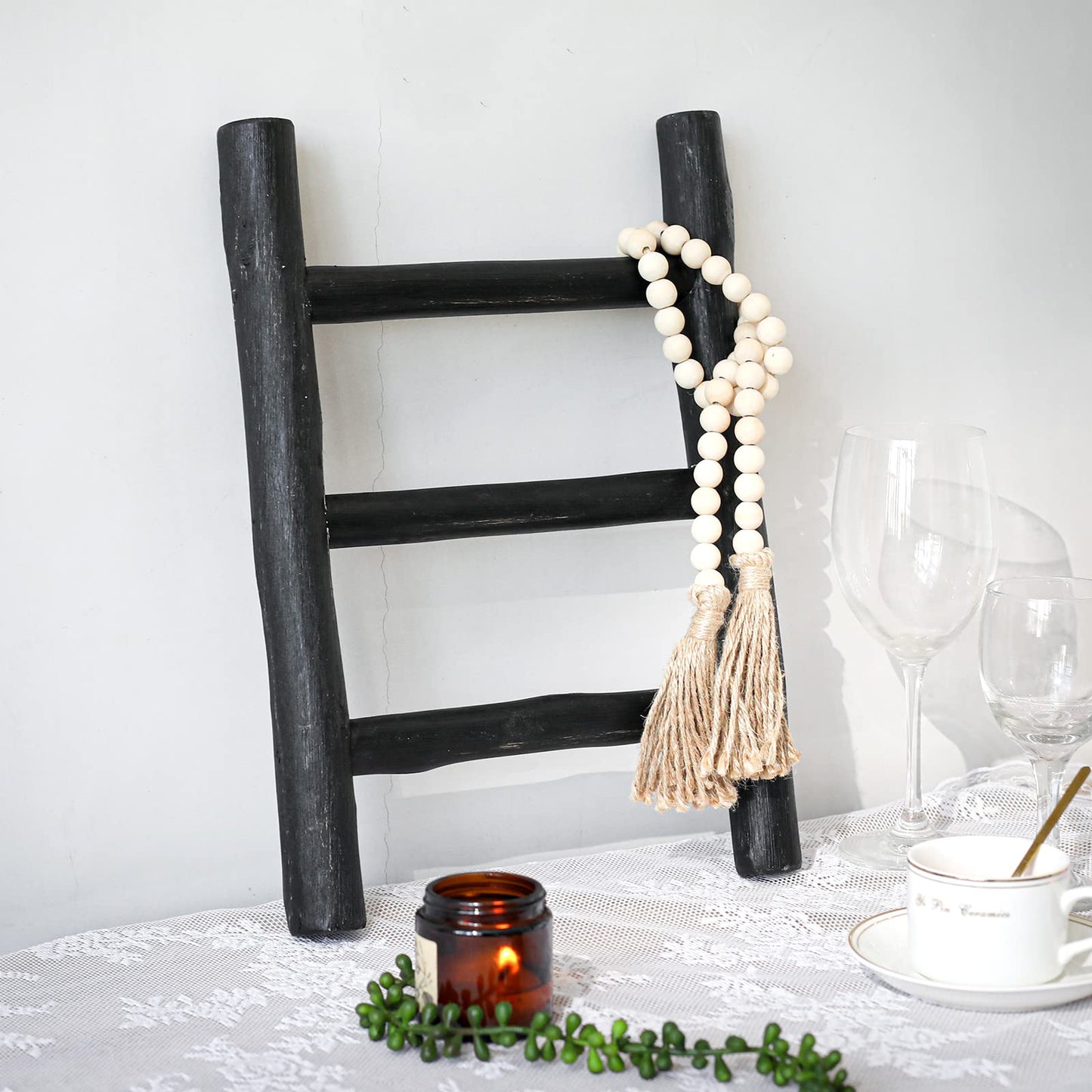 FUIN Fully Assembled 57in Wood Blanket Ladder Living Room Decorative Wall Leaning Farmhouse Quilt Display Holder Rustic Wooden Towel Rack for Bathroom, Unfinished