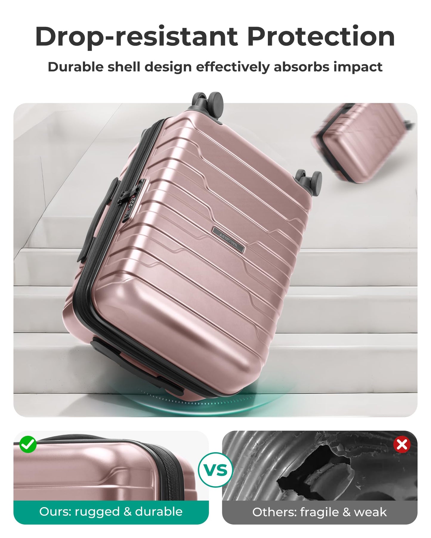 BAGSMART Carry On Luggage 22x14x9 Airline Approved with Spinner Wheels,Lightweight 20 Inch Luggage with TSA Lock,Expandable Hard Shell Carry On Suitcases for Men Women,Pink