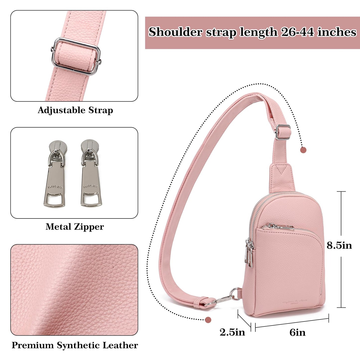 INICAT Travel Sling Bag, Anti Theft Crossbody Bag for Women | RFID Blocking, 8 Card Slots, Back Zippered Pocket, Metal Zippers,Switchable Strap