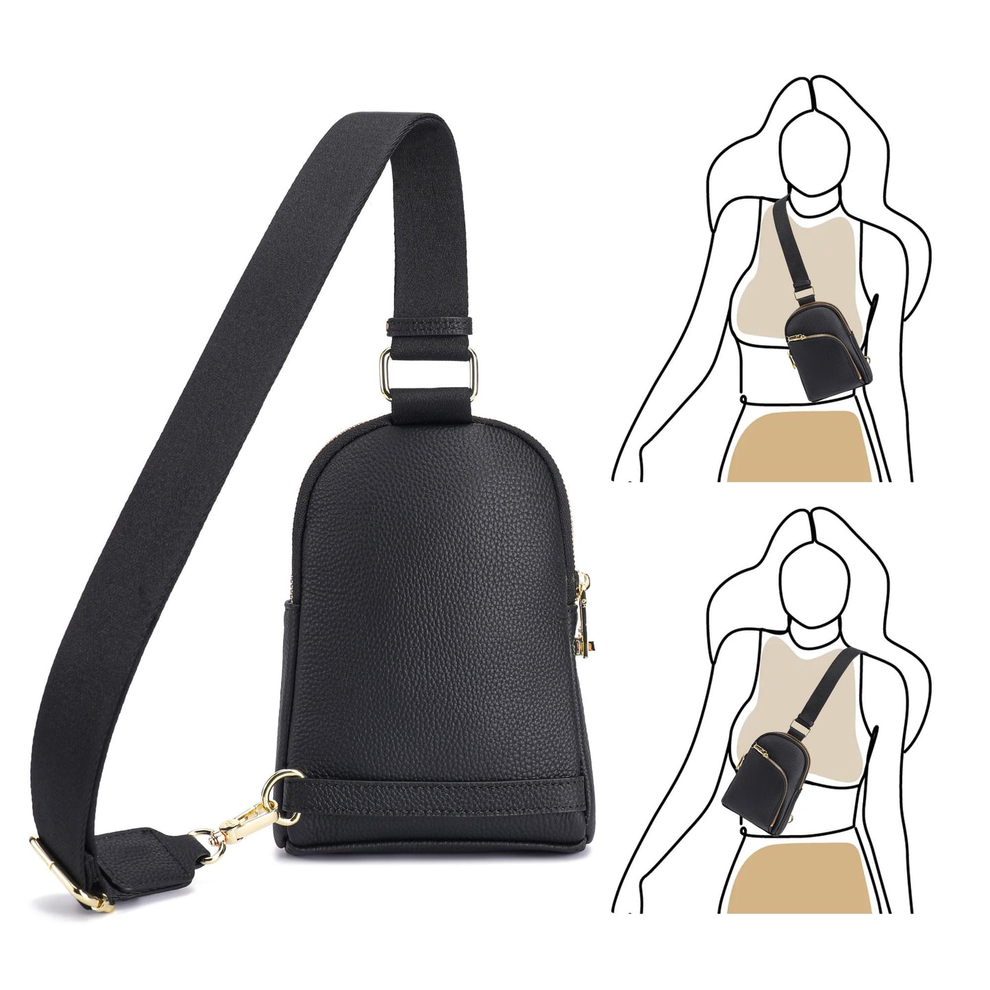 INICAT Travel Sling Bag, Anti Theft Crossbody Bag for Women | RFID Blocking, 8 Card Slots, Back Zippered Pocket, Metal Zippers,Switchable Strap
