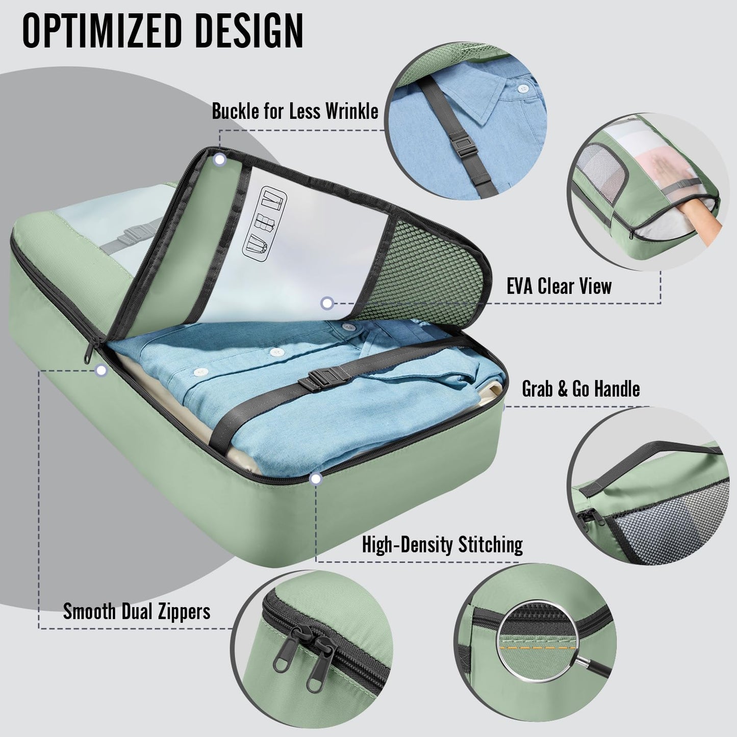 Veken 10 Set/8 Set Packing Cubes for Travel Essentials,Anti-Wrinkle Buckled Suitcase Organizer for Shoe & Toiletry Bag,Carry On Luggage Bag for Airplane & College Dorm Room Accessories,Women Men Gifts