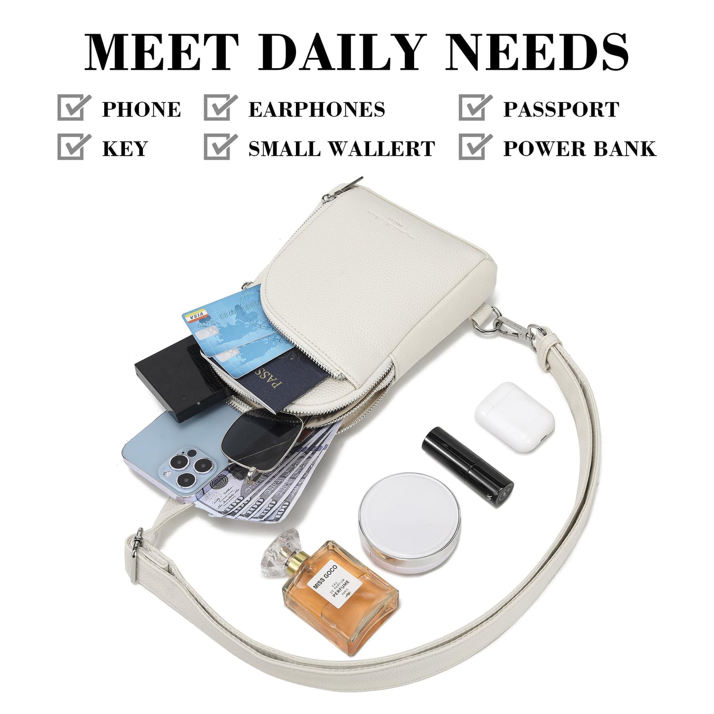 INICAT Travel Sling Bag, Anti Theft Crossbody Bag for Women | RFID Blocking, 8 Card Slots, Back Zippered Pocket, Metal Zippers,Switchable Strap