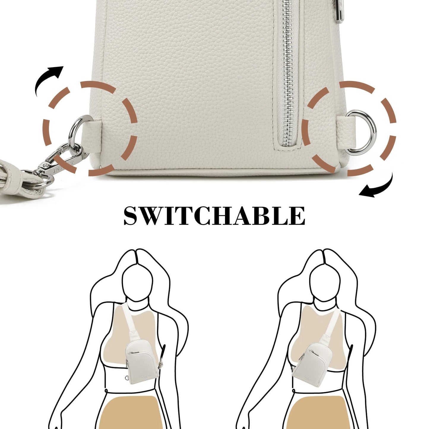 INICAT Travel Sling Bag, Anti Theft Crossbody Bag for Women | RFID Blocking, 8 Card Slots, Back Zippered Pocket, Metal Zippers,Switchable Strap
