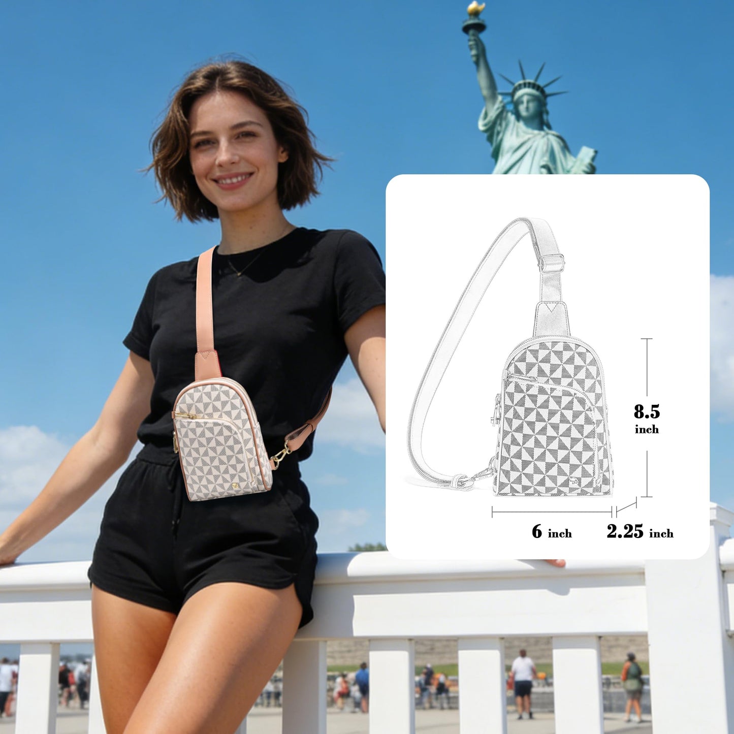 INICAT Travel Sling Bag, Anti Theft Crossbody Bag for Women | RFID Blocking, 8 Card Slots, Back Zippered Pocket, Metal Zippers,Switchable Strap