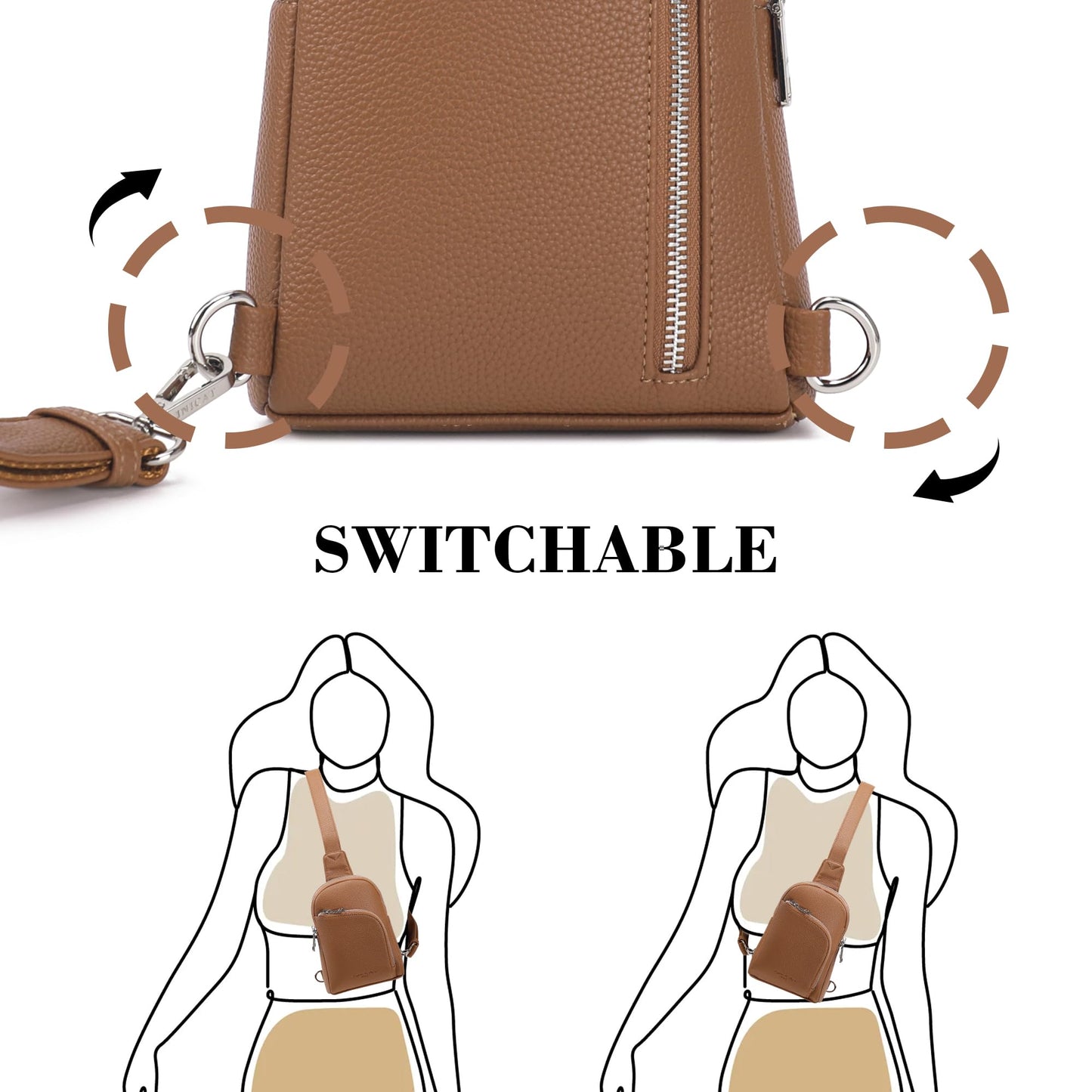 INICAT Travel Sling Bag, Anti Theft Crossbody Bag for Women | RFID Blocking, 8 Card Slots, Back Zippered Pocket, Metal Zippers,Switchable Strap