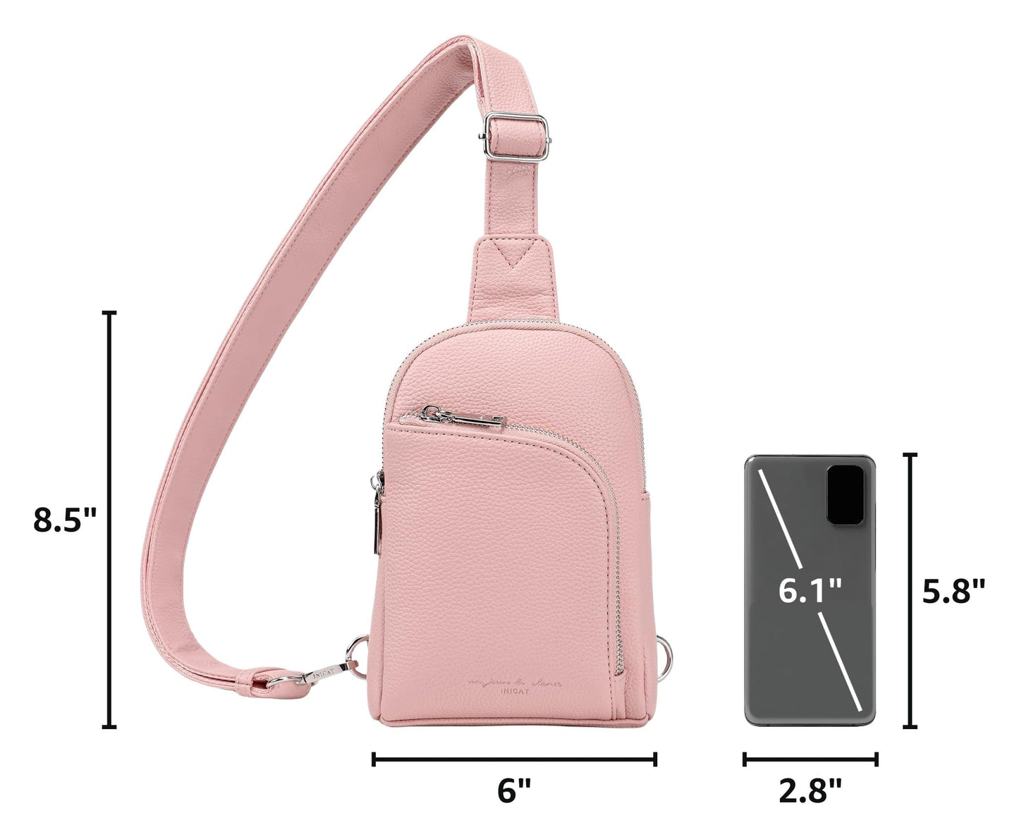 INICAT Travel Sling Bag, Anti Theft Crossbody Bag for Women | RFID Blocking, 8 Card Slots, Back Zippered Pocket, Metal Zippers,Switchable Strap