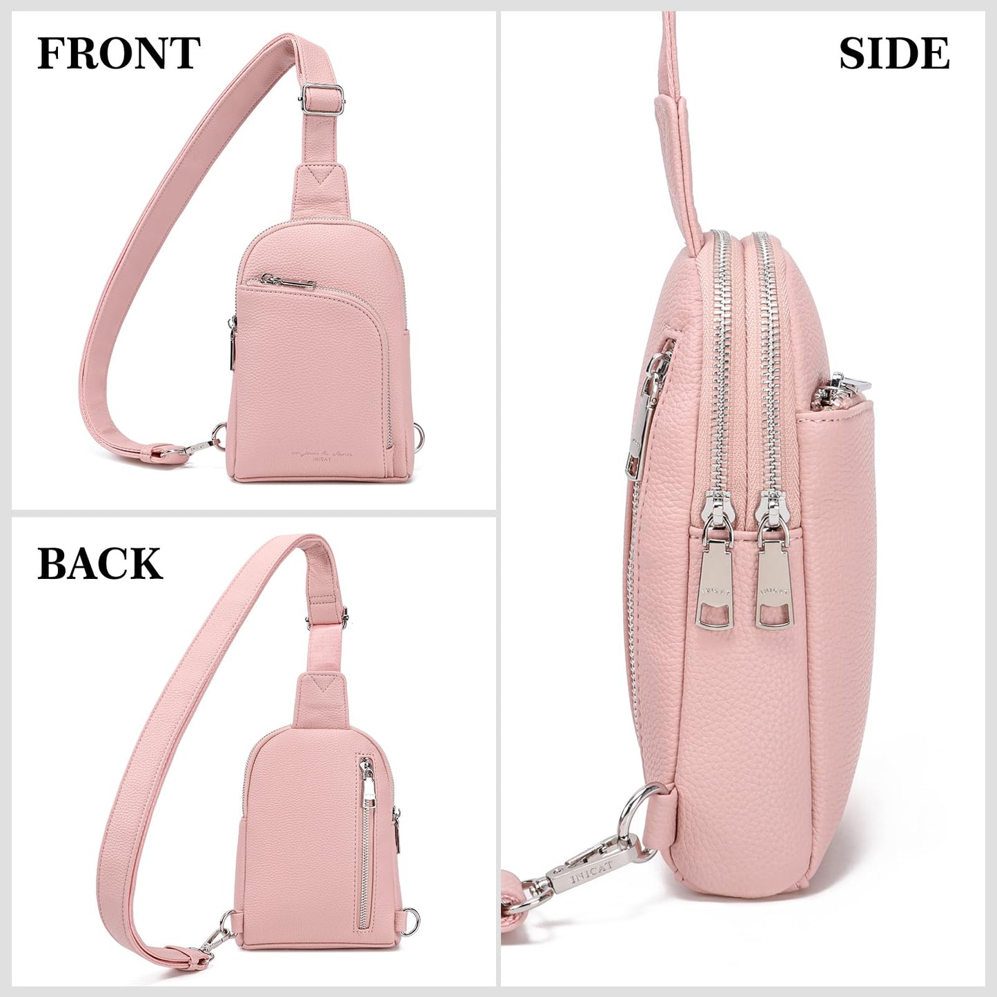 INICAT Travel Sling Bag, Anti Theft Crossbody Bag for Women | RFID Blocking, 8 Card Slots, Back Zippered Pocket, Metal Zippers,Switchable Strap